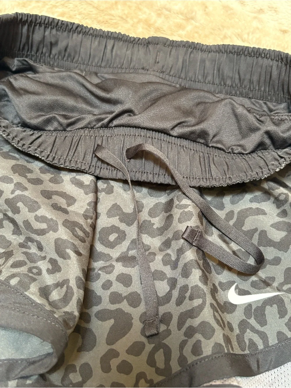 Nike Women's Black & Charcoal Leopard Print Athletic Shorts, Size XS
